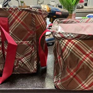 Thirty-One Plaid Tote Bag Set - Brown, Burgundy, and White Plaid